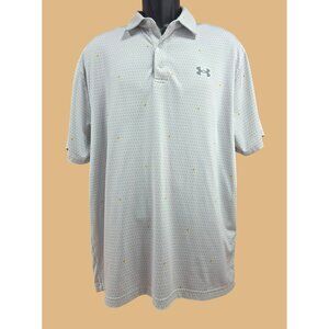 Under Armour Mens Playoff Polo Large White with Gray & Orange Print